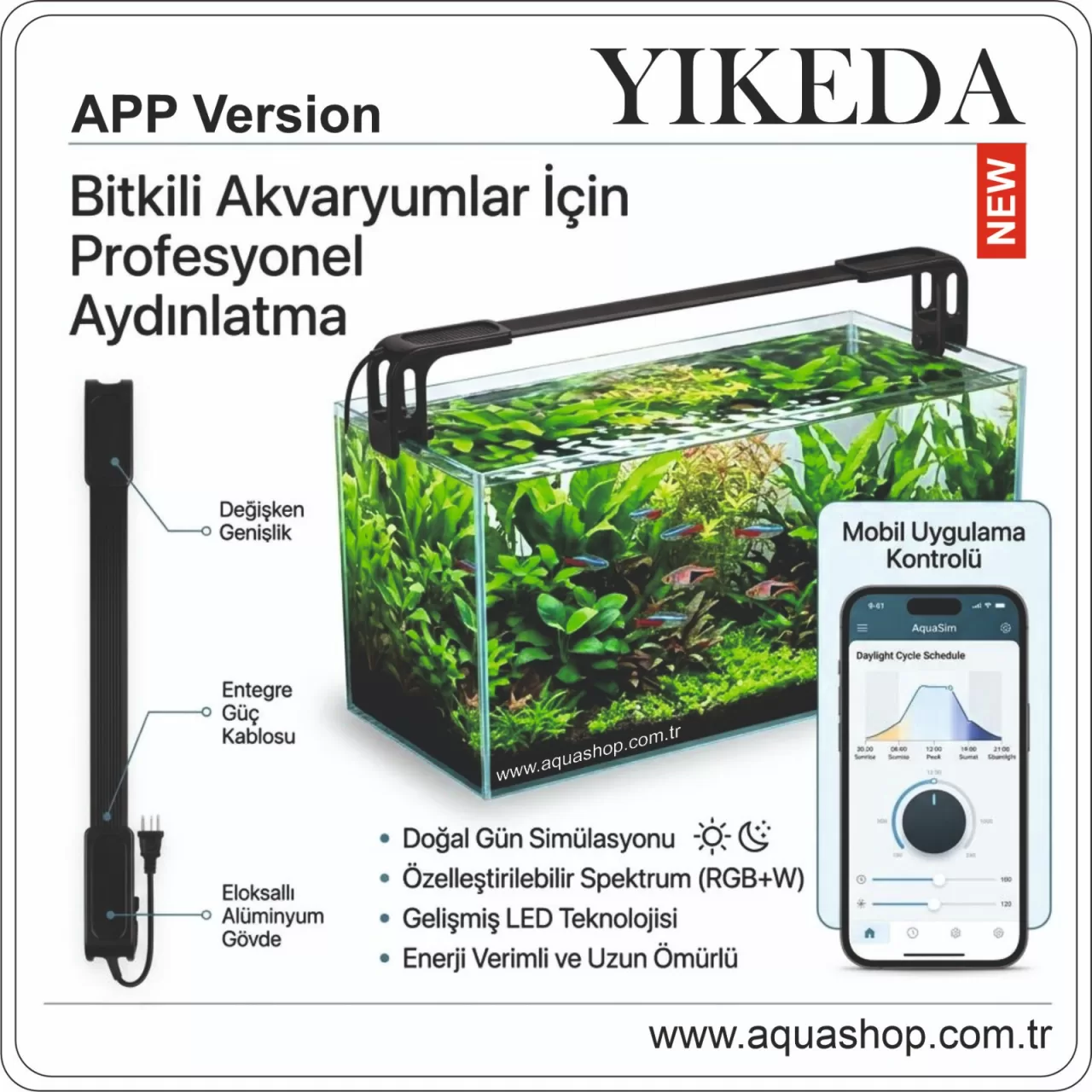 YIKEDA RGB-W LED 48.8 (50–60 cm) | Mobil uygulama Kontrollü